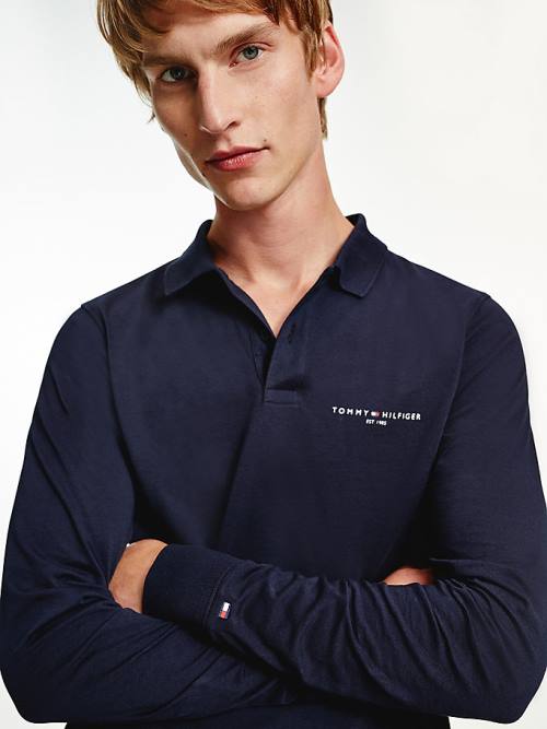 Tommy Hilfiger Slim Fit Long Sleeve Polo Yaka Tişört Erkek Mavi | TH548TGR