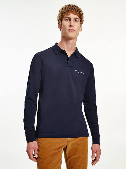 Tommy Hilfiger Slim Fit Long Sleeve Polo Yaka Tişört Erkek Mavi | TH548TGR