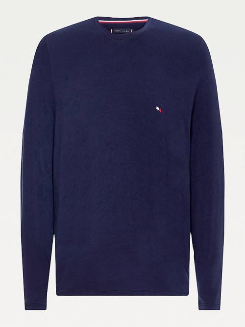 Tommy Hilfiger Slim Fit Long Sleeve Tişört Erkek Mavi | TH743TFQ