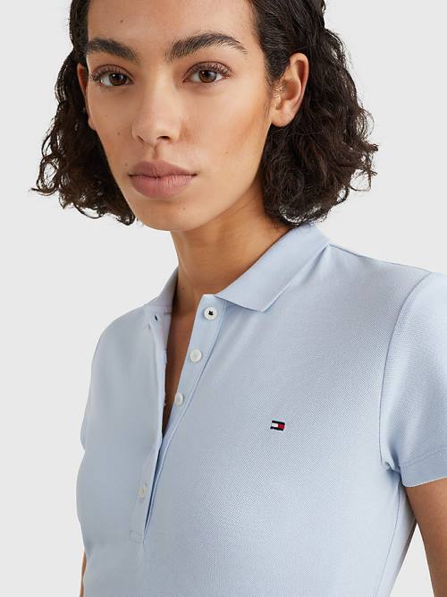 Tommy Hilfiger Slim Fit Polo Yaka Tişört Kadın Mavi | TH257HNC