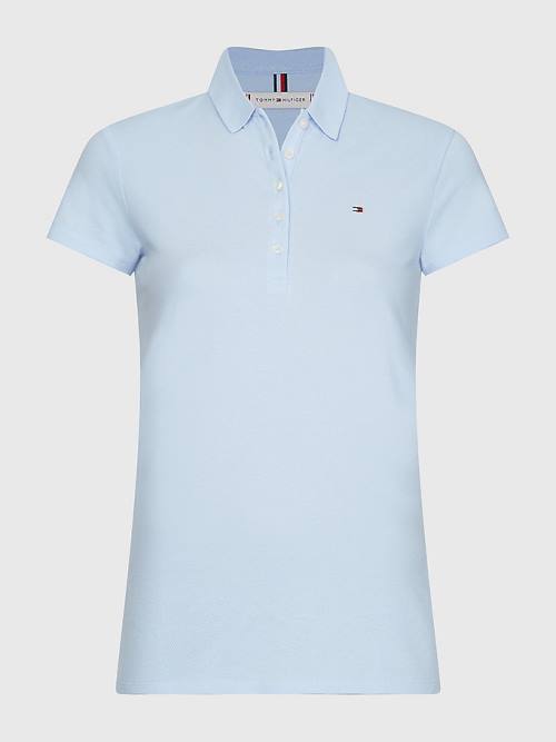 Tommy Hilfiger Slim Fit Polo Yaka Tişört Kadın Mavi | TH257HNC