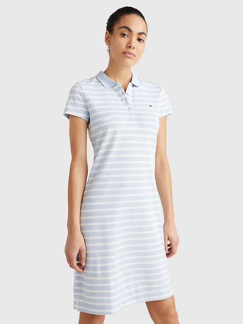 Tommy Hilfiger Slim Fit Stripe Polo Elbise Kadın Mavi | TH374VBG