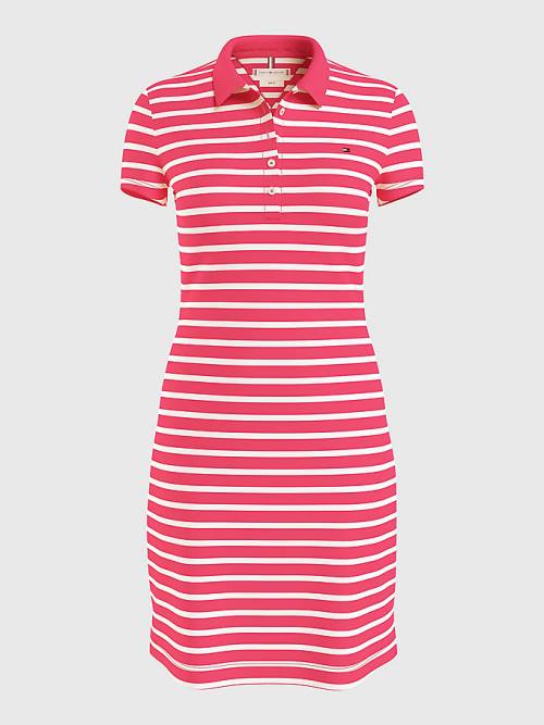 Tommy Hilfiger Slim Fit Stripe Polo Elbise Kadın Pembe | TH501ZHD