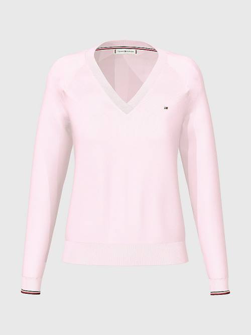 Tommy Hilfiger Slim Fit V-Neck Jumper Kazak Kadın Pembe | TH267OVY