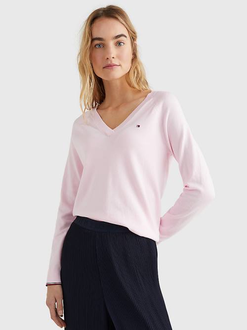 Tommy Hilfiger Slim Fit V-Neck Jumper Kazak Kadın Pembe | TH267OVY