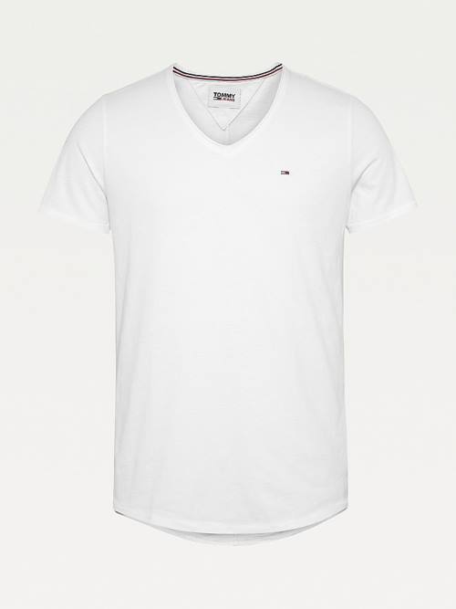 Tommy Hilfiger Slim Fit V-Neck Tişört Erkek Beyaz | TH053QVZ