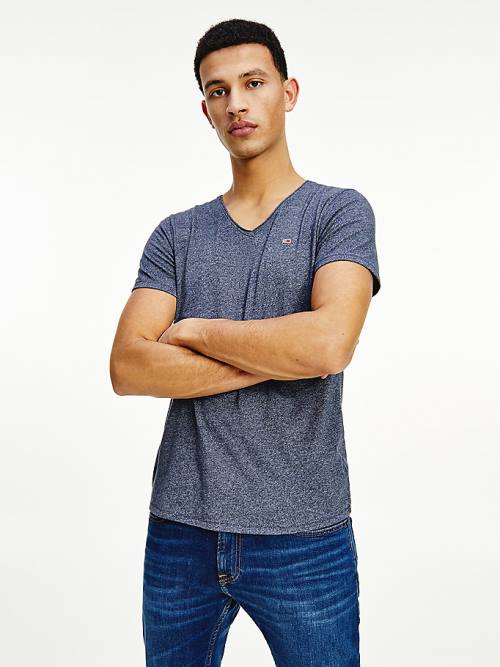 Tommy Hilfiger Slim Fit V-Neck Tişört Erkek Mavi | TH413XAU