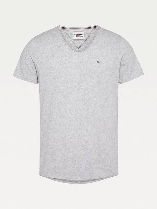 Tommy Hilfiger Slim Fit V-Neck Tişört Erkek Gri | TH973DSP