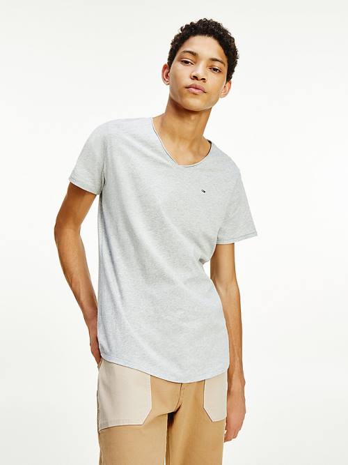 Tommy Hilfiger Slim Fit V-Neck Tişört Erkek Gri | TH973DSP