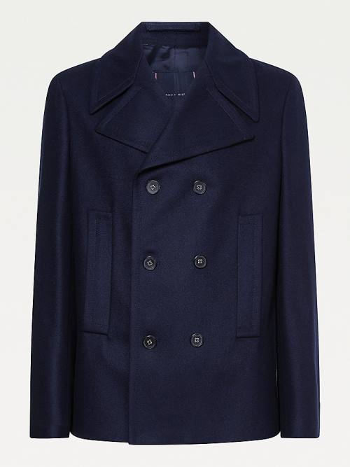 Tommy Hilfiger Slim Fit Wool Blend Peacoat Kaban Erkek Mavi | TH924IWL