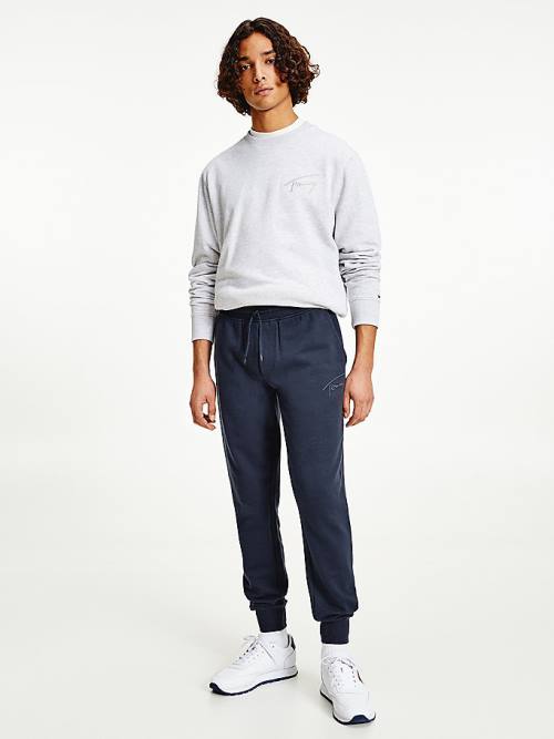 Tommy Hilfiger Slim Fleece Signature Joggers Pantolon Erkek Mavi | TH618OMF