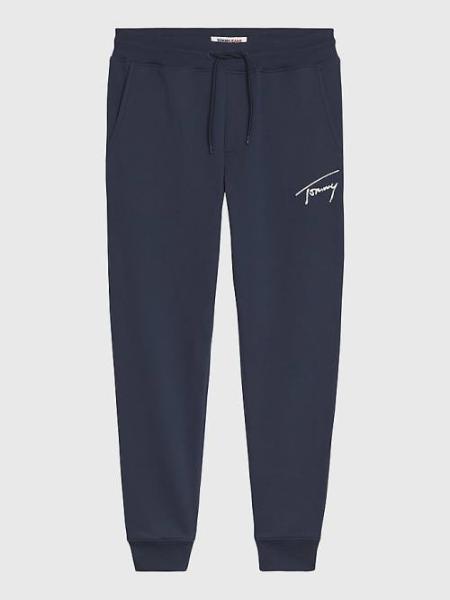 Tommy Hilfiger Slim Fleece Signature Joggers Pantolon Erkek Mavi | TH618OMF