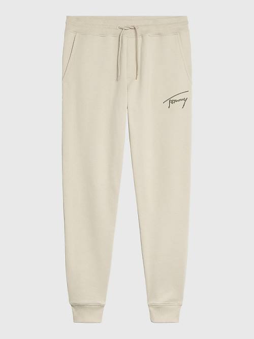 Tommy Hilfiger Slim Fleece Signature Joggers Pantolon Erkek Bej Rengi | TH630BIZ