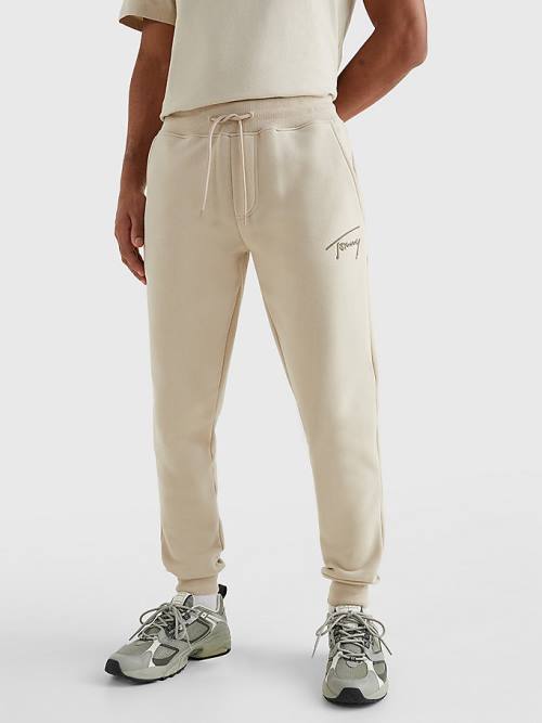 Tommy Hilfiger Slim Fleece Signature Joggers Pantolon Erkek Bej Rengi | TH630BIZ