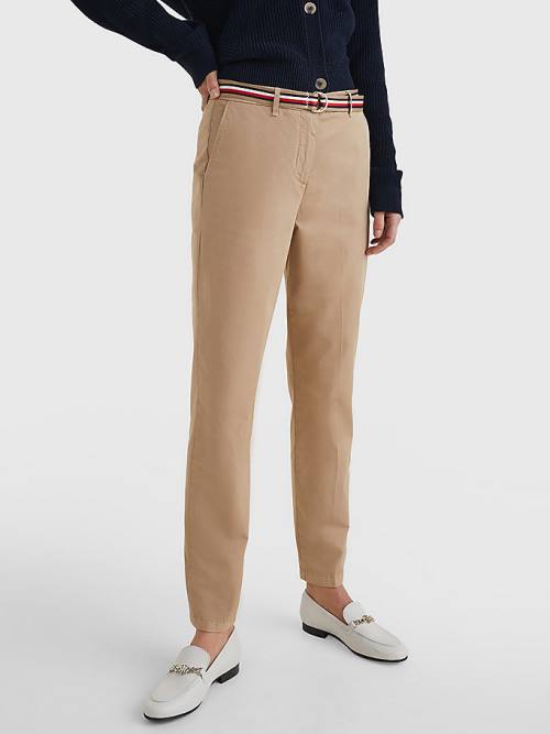 Tommy Hilfiger Slim Signature Belt Chinos Pantolon Kadın Bej Rengi | TH706XAP