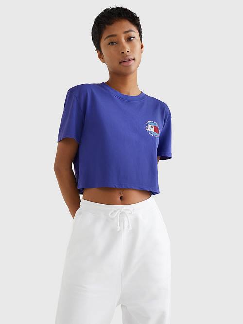 Tommy Hilfiger Smiley Logo Cropped Tişört Kadın Mor | TH102HYU