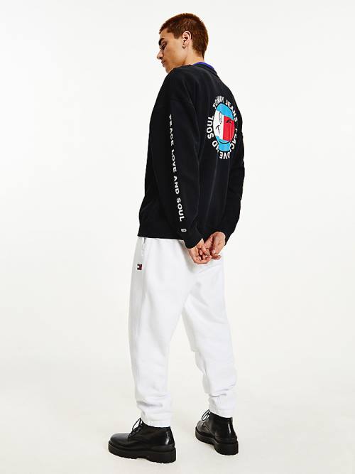 Tommy Hilfiger Smiley Peace Logo Sweatshirt Erkek Siyah | TH792ZIR