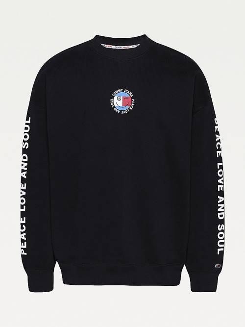 Tommy Hilfiger Smiley Peace Logo Sweatshirt Erkek Siyah | TH792ZIR