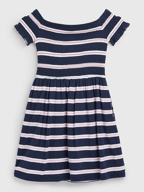 Tommy Hilfiger Smocked Stripe Fit & Flare Elbise Kiz Çocuk Mavi | TH041KSF