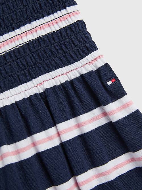 Tommy Hilfiger Smocked Stripe Fit & Flare Elbise Kiz Çocuk Mavi | TH041KSF