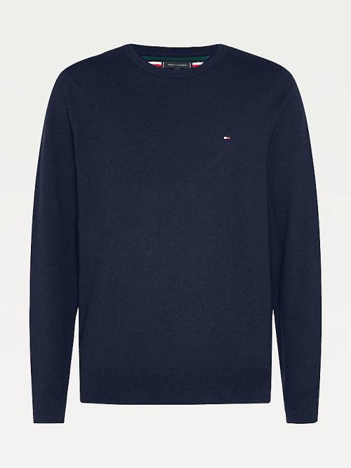 Tommy Hilfiger Soft Merino Wool Crew Neck Jumper Kazak Erkek Mavi | TH108AZH