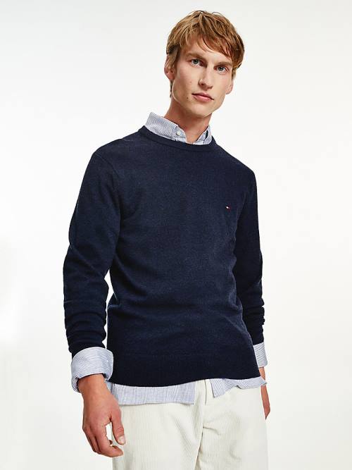 Tommy Hilfiger Soft Merino Wool Crew Neck Jumper Kazak Erkek Mavi | TH108AZH