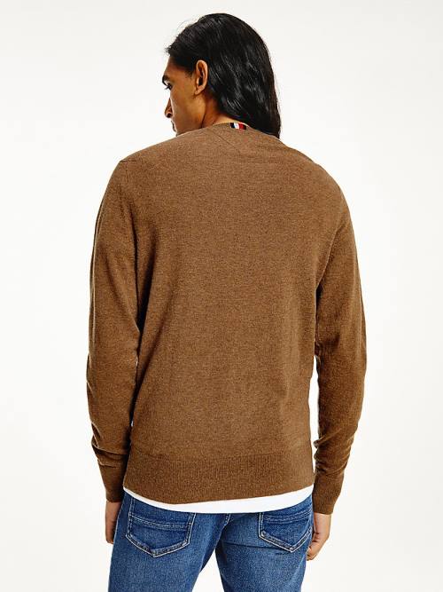 Tommy Hilfiger Soft Merino Wool Crew Neck Jumper Kazak Erkek Kahverengi | TH289KIX