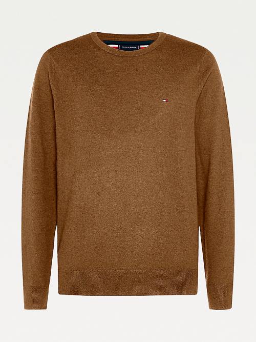 Tommy Hilfiger Soft Merino Wool Crew Neck Jumper Kazak Erkek Kahverengi | TH289KIX