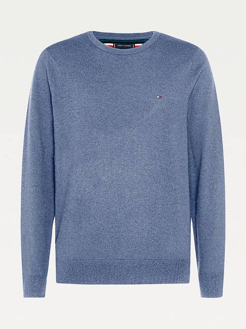 Tommy Hilfiger Soft Merino Wool Crew Neck Jumper Kazak Erkek Mavi | TH345MYB