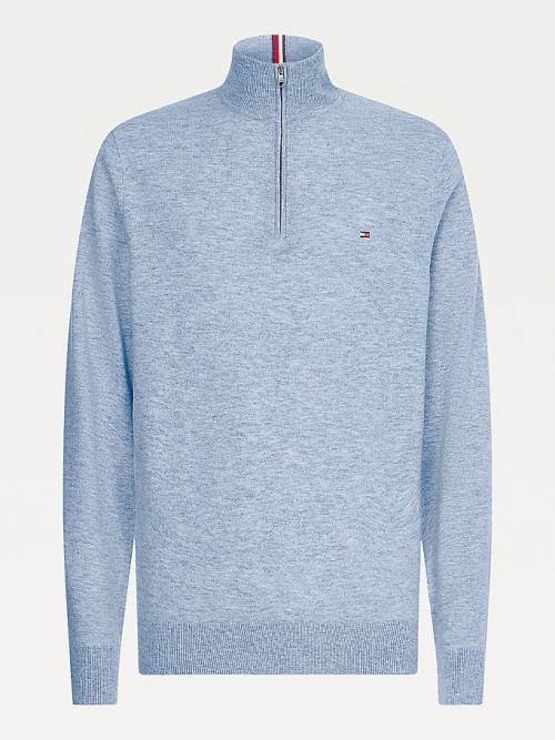 Tommy Hilfiger Soft Merino Wool Half Zip Jumper Kazak Erkek Mavi | TH084YVH