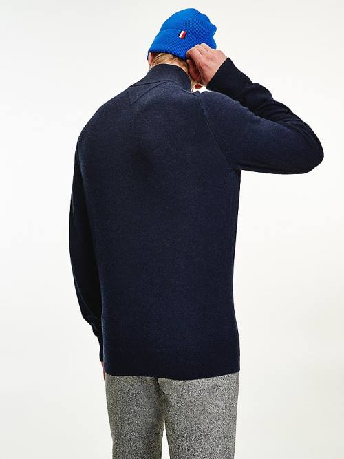 Tommy Hilfiger Soft Merino Wool Half Zip Jumper Kazak Erkek Mavi | TH146HCF