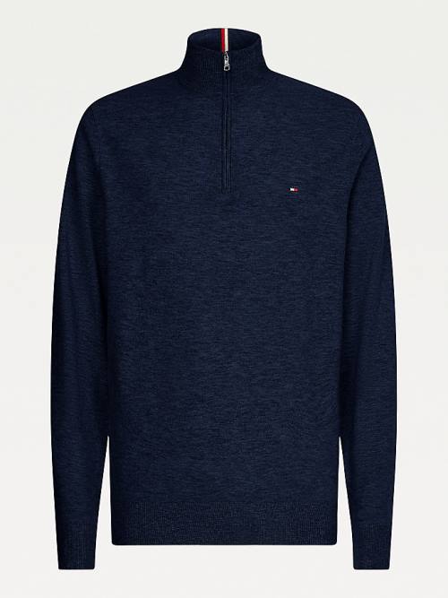 Tommy Hilfiger Soft Merino Wool Half Zip Jumper Kazak Erkek Mavi | TH146HCF