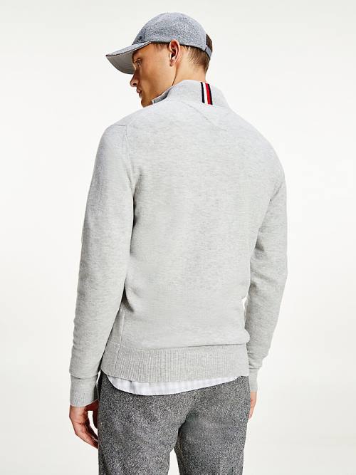 Tommy Hilfiger Soft Merino Wool Half Zip Jumper Kazak Erkek Gri | TH179MUH