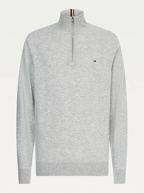 Tommy Hilfiger Soft Merino Wool Half Zip Jumper Kazak Erkek Gri | TH179MUH