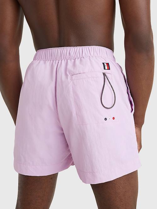 Tommy Hilfiger Solid Mid Cut Cut Cut Length Shorts Mayo Erkek Mor | TH987MNL