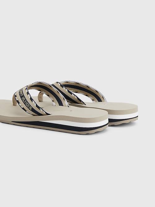 Tommy Hilfiger Sparkle Askılı Logo Flip-Flops Sandalet Kadın Bej Rengi | TH965PHW