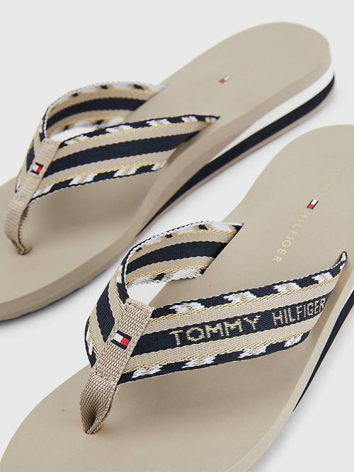 Tommy Hilfiger Sparkle Askılı Logo Flip-Flops Sandalet Kadın Bej Rengi | TH965PHW