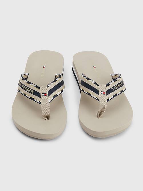 Tommy Hilfiger Sparkle Askılı Logo Flip-Flops Sandalet Kadın Bej Rengi | TH965PHW