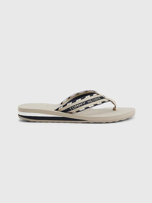 Tommy Hilfiger Sparkle Askılı Logo Flip-Flops Sandalet Kadın Bej Rengi | TH965PHW