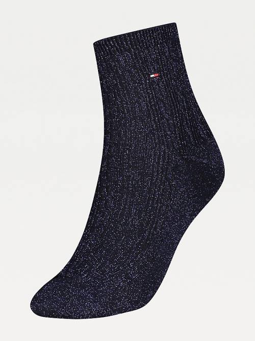 Tommy Hilfiger Sparkle Cable Knit Kısa Çorap Kadın Mavi | TH630AOQ