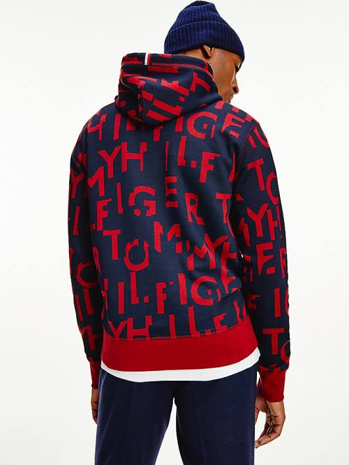 Tommy Hilfiger Spell Out Print Kapüşonlu Sweatshirt Erkek Kırmızı | TH832UIO