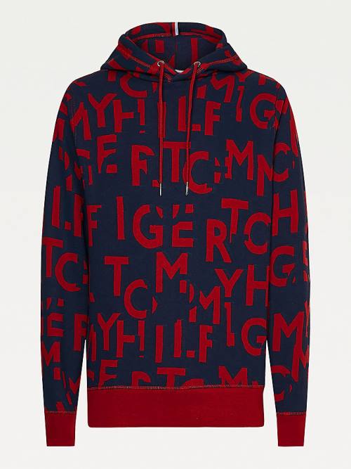 Tommy Hilfiger Spell Out Print Kapüşonlu Sweatshirt Erkek Kırmızı | TH832UIO