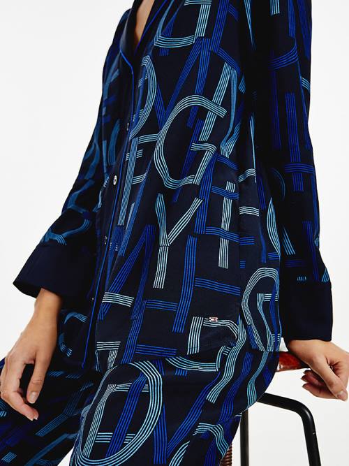 Tommy Hilfiger Spell Out Print Viscose Bluz Kadın Mavi | TH412QCB