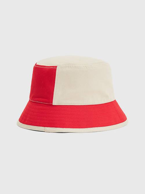 Tommy Hilfiger Spliced Logo Colour-Blocked Bucket Şapka Kadın Kırmızı | TH830YSM