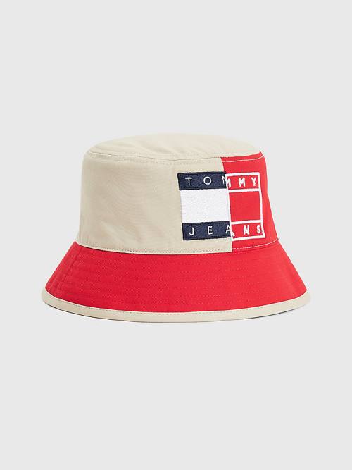 Tommy Hilfiger Spliced Logo Colour-Blocked Bucket Şapka Kadın Kırmızı | TH830YSM