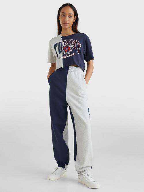 Tommy Hilfiger Spliced Logo Cropped Tişört Kadın Mavi | TH716YUM