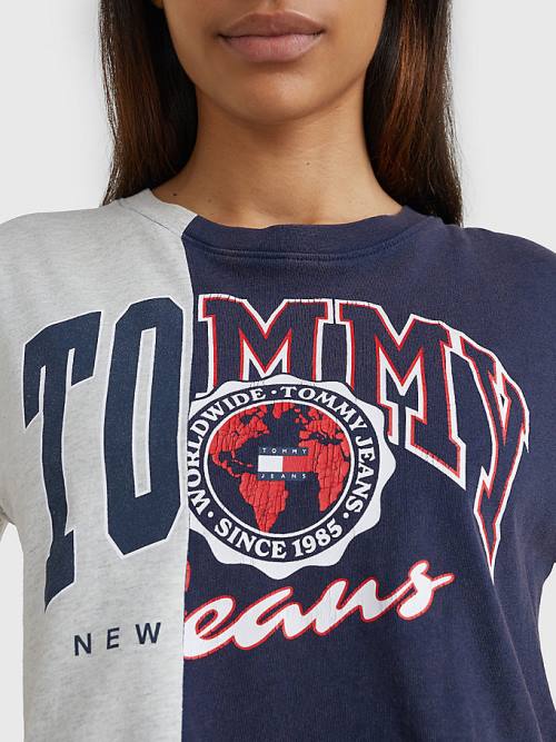 Tommy Hilfiger Spliced Logo Cropped Tişört Kadın Mavi | TH716YUM