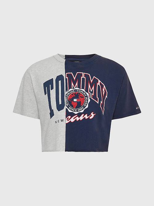 Tommy Hilfiger Spliced Logo Cropped Tişört Kadın Mavi | TH716YUM