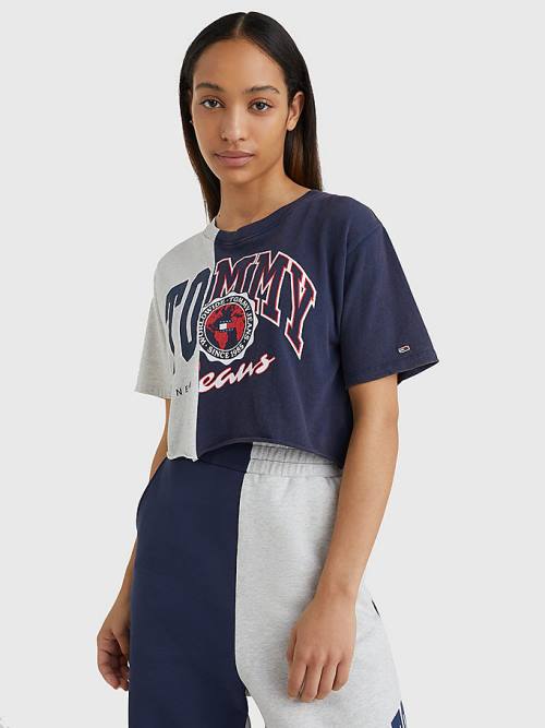 Tommy Hilfiger Spliced Logo Cropped Tişört Kadın Mavi | TH716YUM