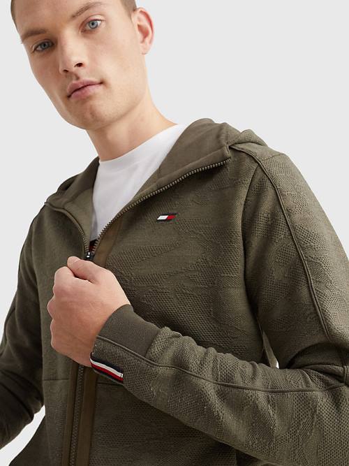 Tommy Hilfiger Spor Camo Zip-Thru Kapüşonlu Sweatshirt Erkek Haki | TH927EZP